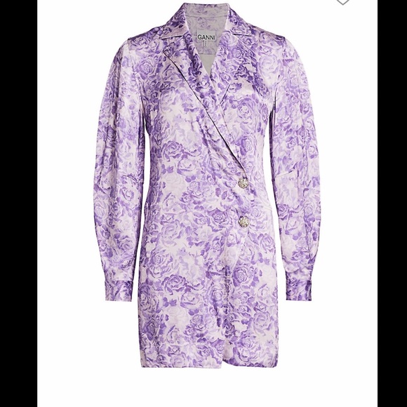 NWT Ganni Long Sleeve Heavy Silk Dress - Picture 4 of 7